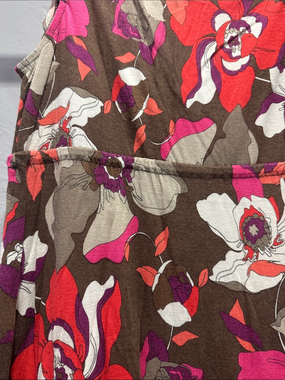 Old Navy Brown Floral Wrap Dress with Pink & Red Accents - Picture 6 of 7